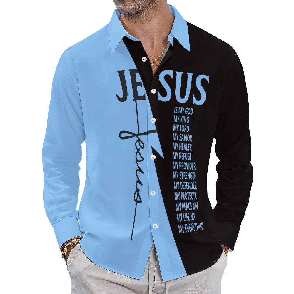 Men's Cross Jesus Letter Graphic Prints Long Sleeve Shirt