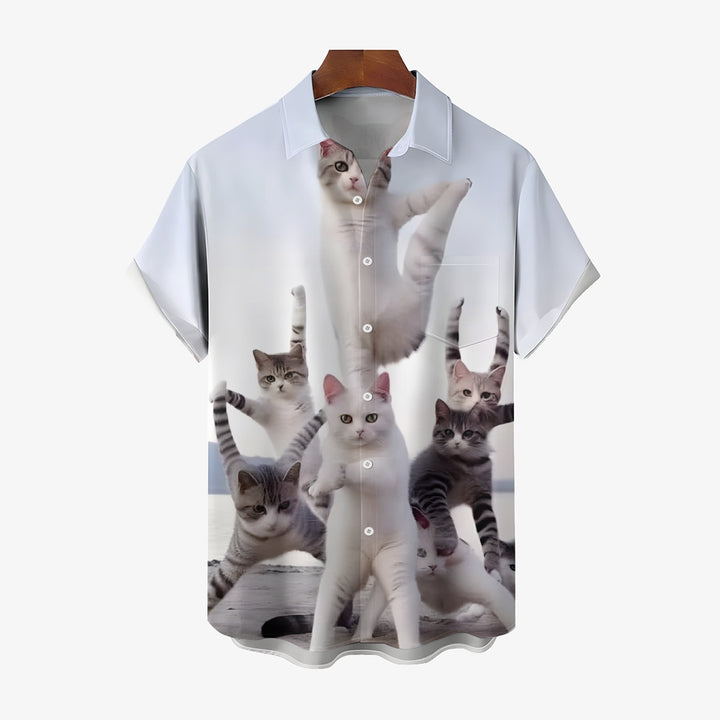 Men's Fun Cat Prints Casual Short Sleeve Shirt 2404000062