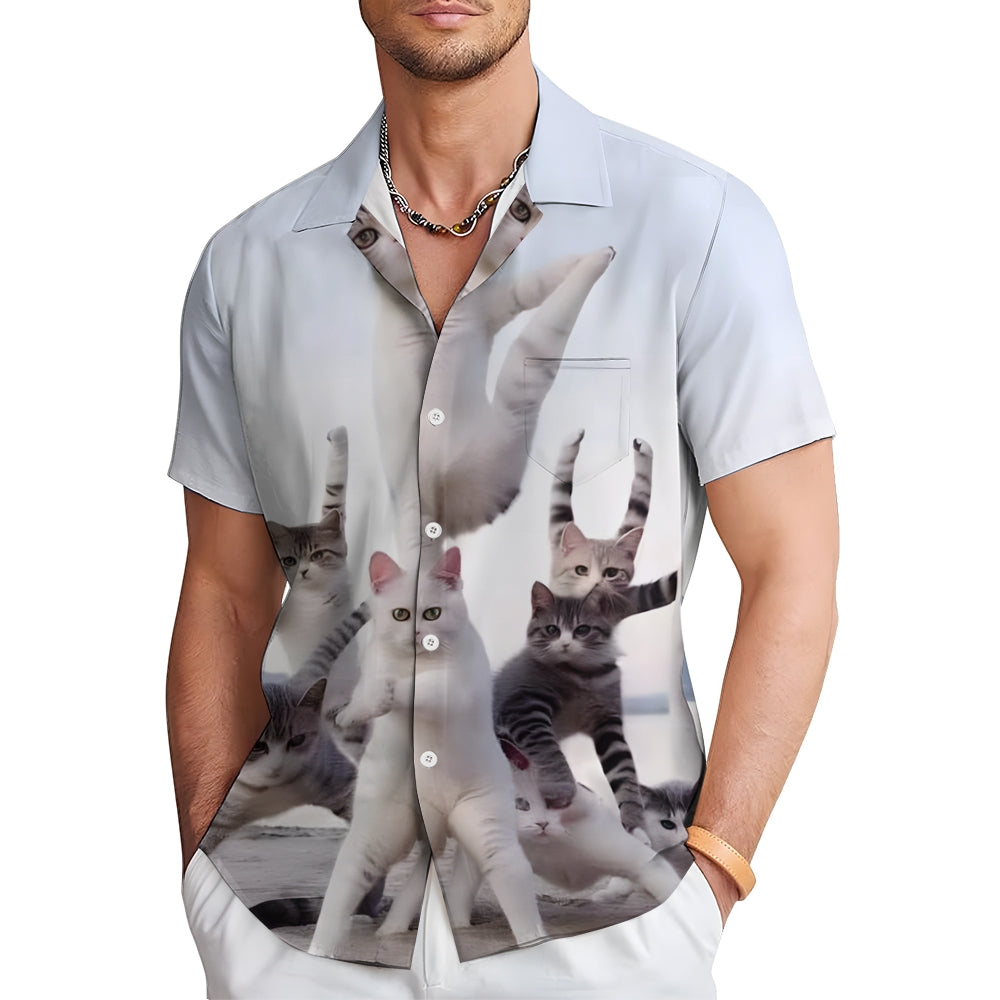 Men's Fun Cat Prints Casual Short Sleeve Shirt 2404000062