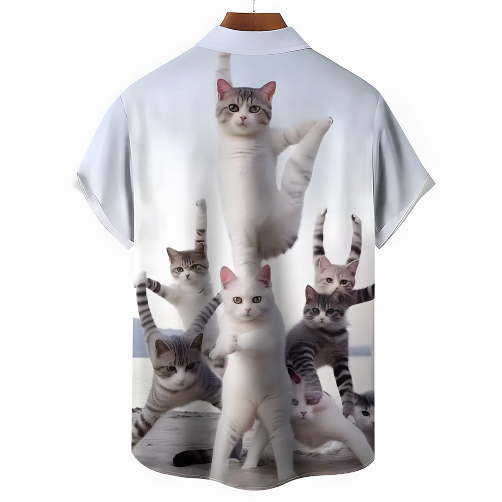 Men's Fun Cat Prints Casual Short Sleeve Shirt 2404000062