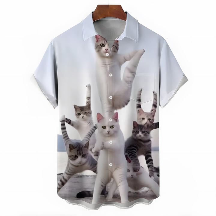 Men's Fun Cat Prints Casual Short Sleeve Shirt 2404000062