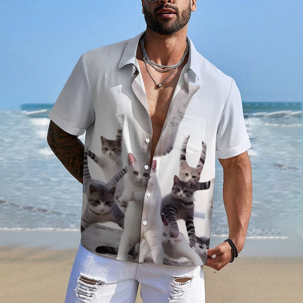 Men's Fun Cat Prints Casual Short Sleeve Shirt 2404000062