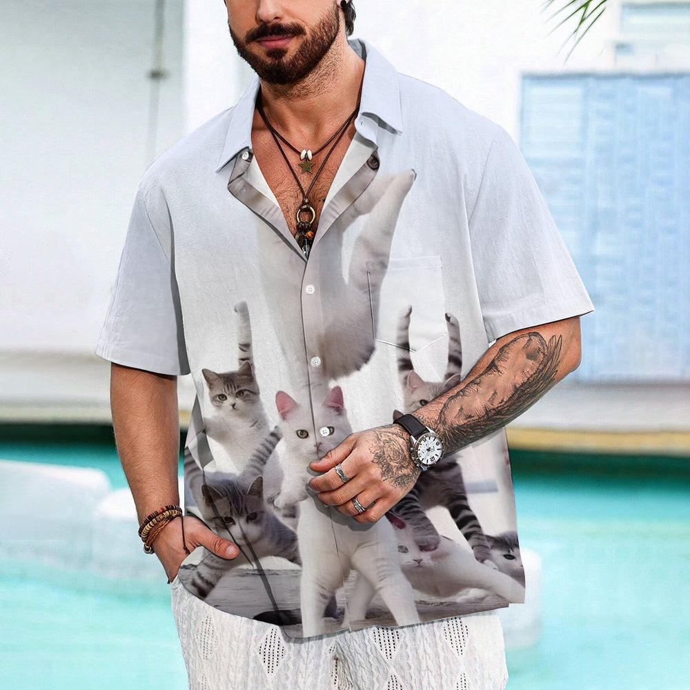 Men's Fun Cat Prints Casual Short Sleeve Shirt 2404000062