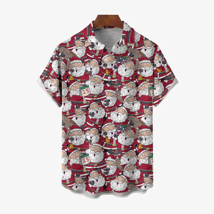 Christmas Themed Casual Printed Chest Pocket Short Sleeved Shirt 2309000537