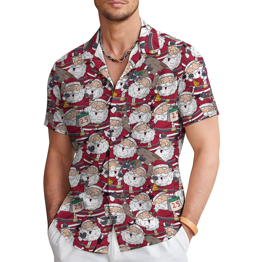 Christmas Themed Casual Printed Chest Pocket Short Sleeved Shirt 2309000537