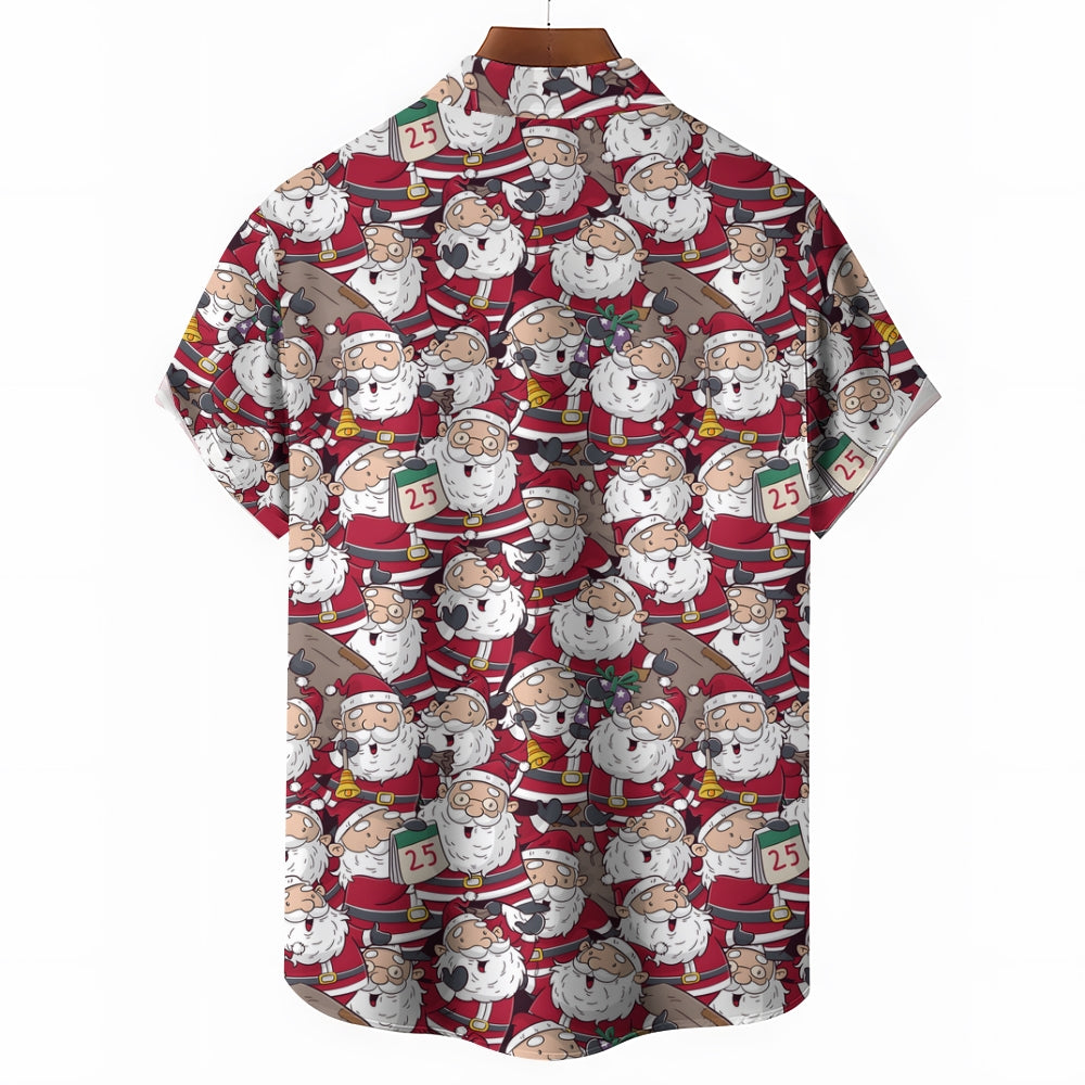 Christmas Themed Casual Printed Chest Pocket Short Sleeved Shirt 2309000537