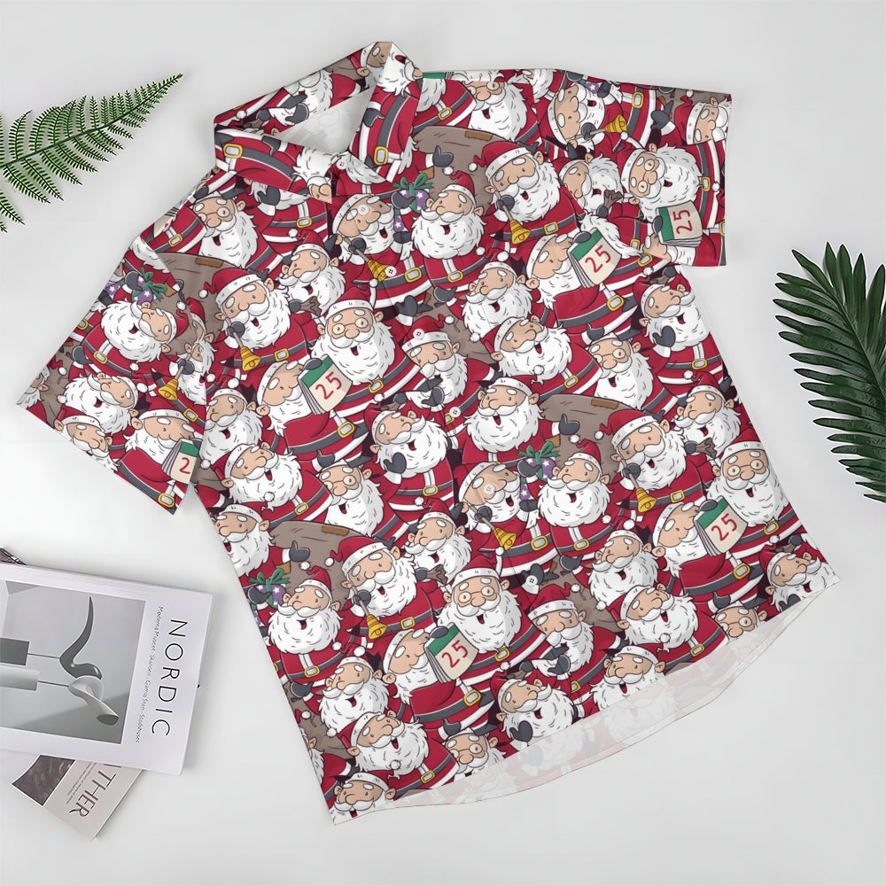 Christmas Themed Casual Printed Chest Pocket Short Sleeved Shirt 2309000537