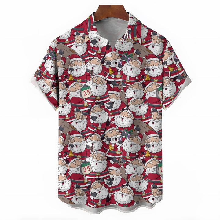 Christmas Themed Casual Printed Chest Pocket Short Sleeved Shirt 2309000537