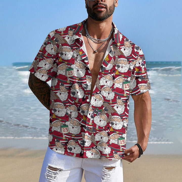 Christmas Themed Casual Printed Chest Pocket Short Sleeved Shirt 2309000537