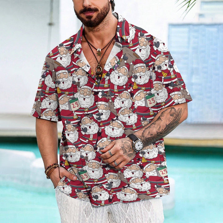 Christmas Themed Casual Printed Chest Pocket Short Sleeved Shirt 2309000537