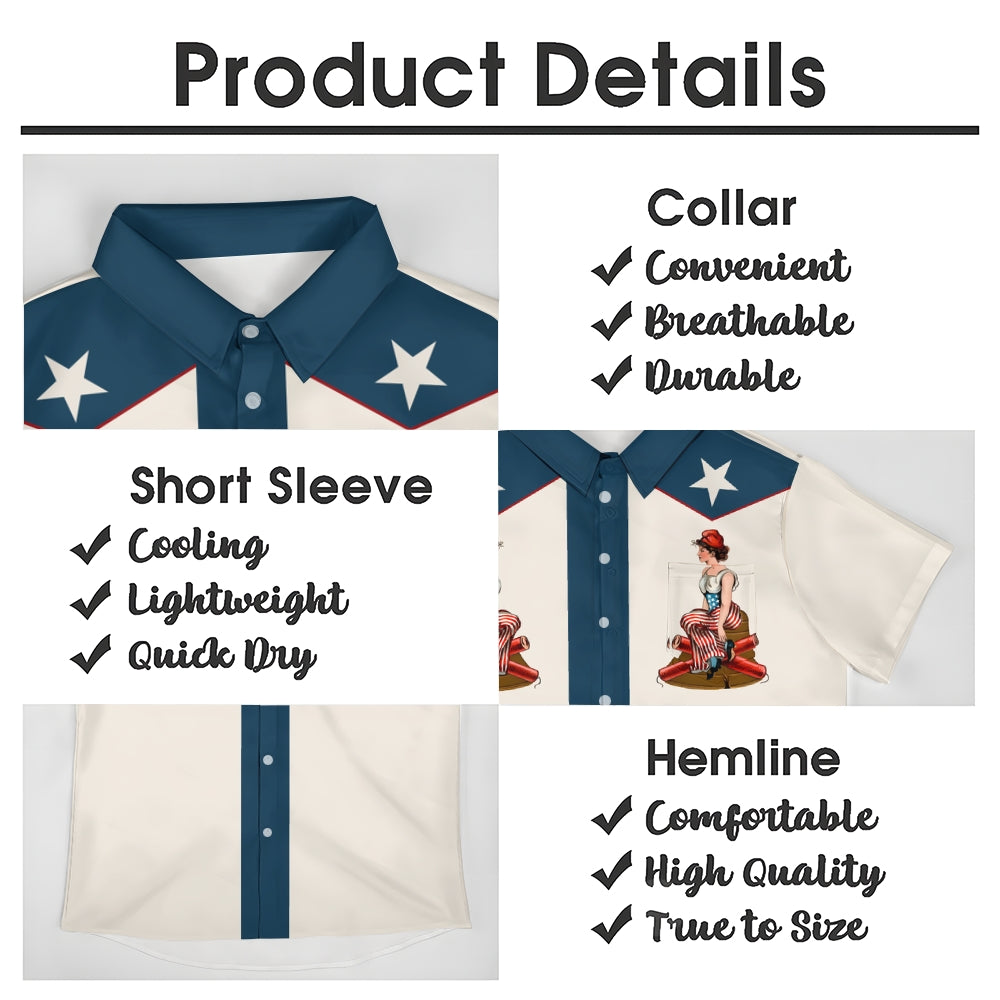 Retro American Style Unique Flag And Western Girl Pattern Printed Shirt 2410001077