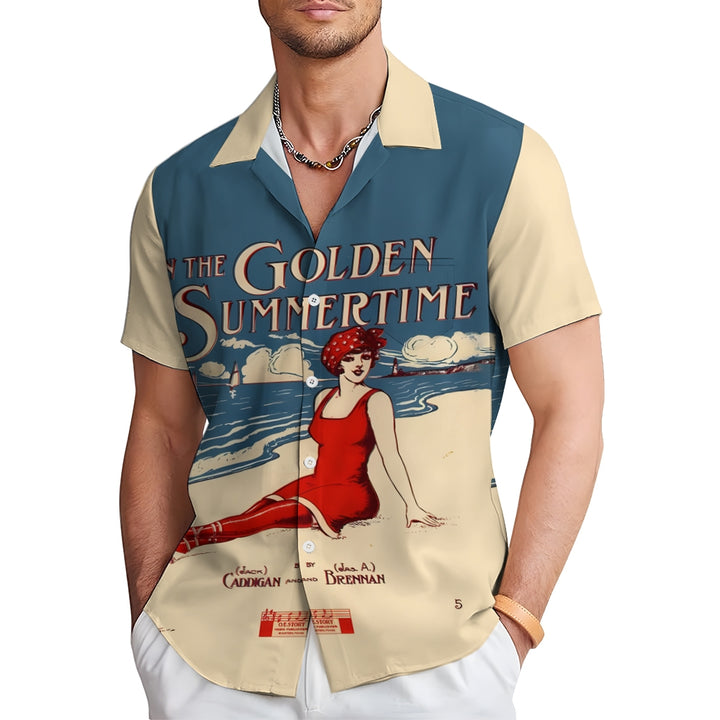 Men's In The Golden Summertime Printed Short Sleeve Shirt 2410001081