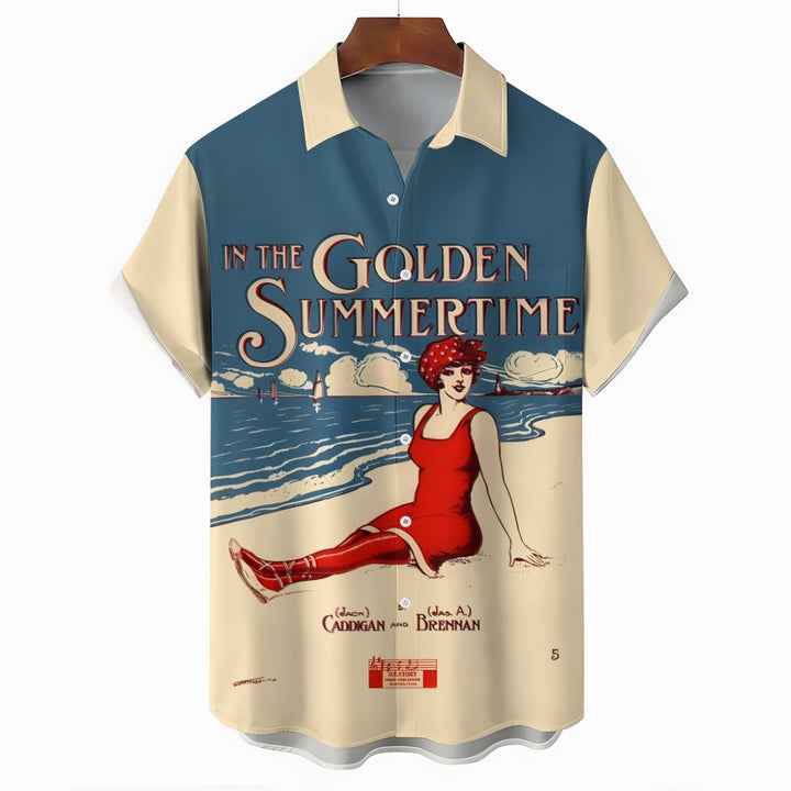 Men's In The Golden Summertime Printed Short Sleeve Shirt 2410001081