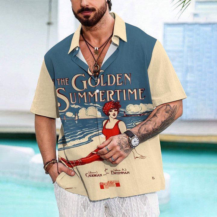 Men's In The Golden Summertime Printed Short Sleeve Shirt 2410001081