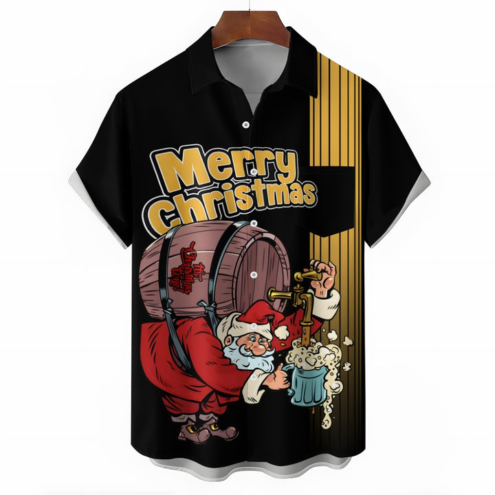 Funny Santa Claus Retirement Print Bowling Shirt 2410001186