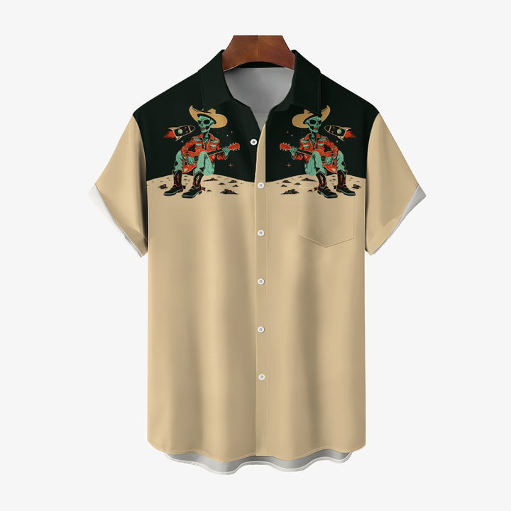 Men's Western Retro Alien Cowboy Print Shirt 2410001201