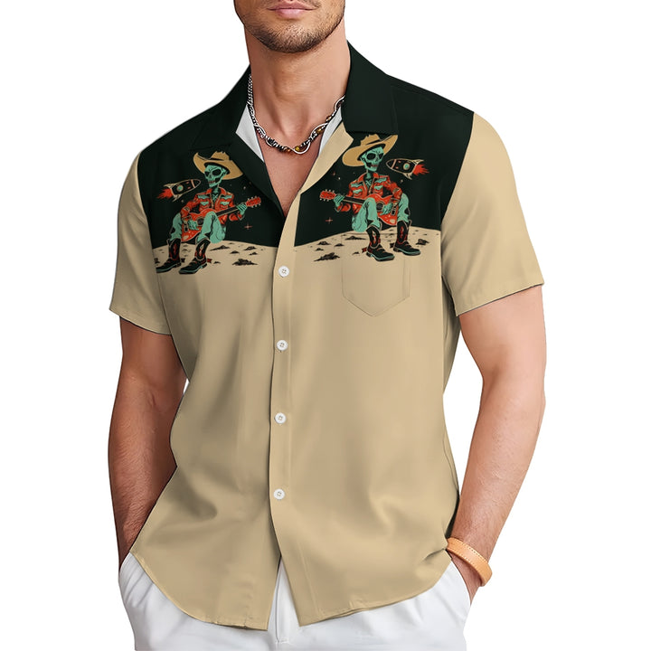 Men's Western Retro Alien Cowboy Print Shirt 2410001201