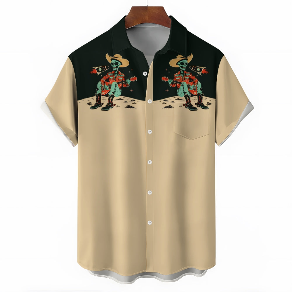 Men's Western Retro Alien Cowboy Print Shirt 2410001201