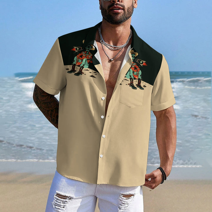 Men's Western Retro Alien Cowboy Print Shirt 2410001201