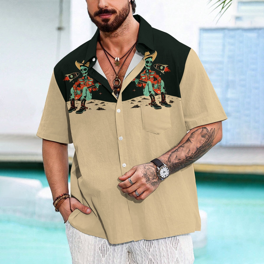 Men's Western Retro Alien Cowboy Print Shirt 2410001201