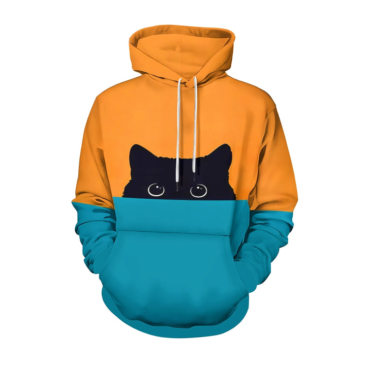 Unisex Black Cat Contrasting colors Hoodie 2410001888