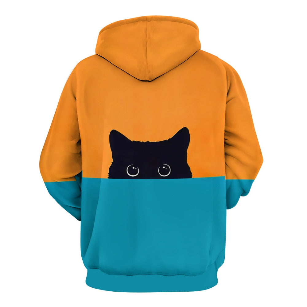 Unisex Black Cat Contrasting colors Hoodie 2410001888