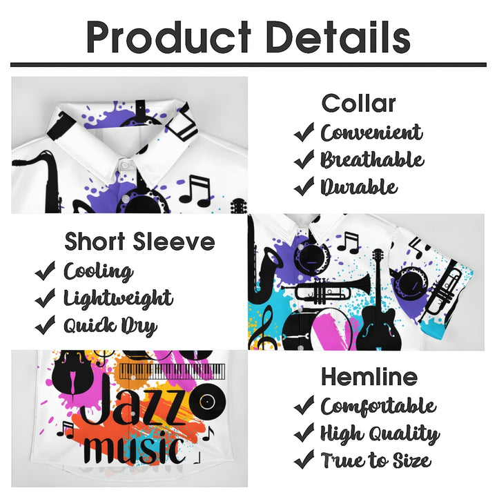 Retro Musical Jazz 3D Print Men's Button Pocket Short Sleeve Shirt 2410001897