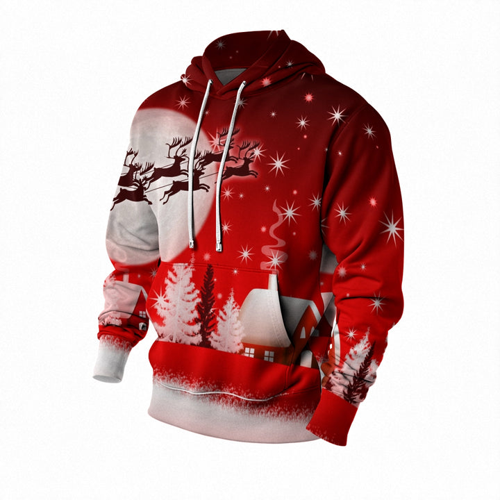 Santa Claus Elk Print Long Sleeve Hoodie