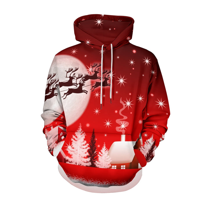 Santa Claus Elk Print Long Sleeve Hoodie