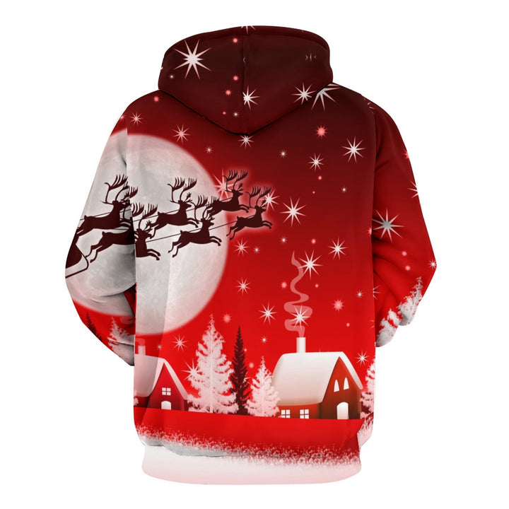 Santa Claus Elk Print Long Sleeve Hoodie