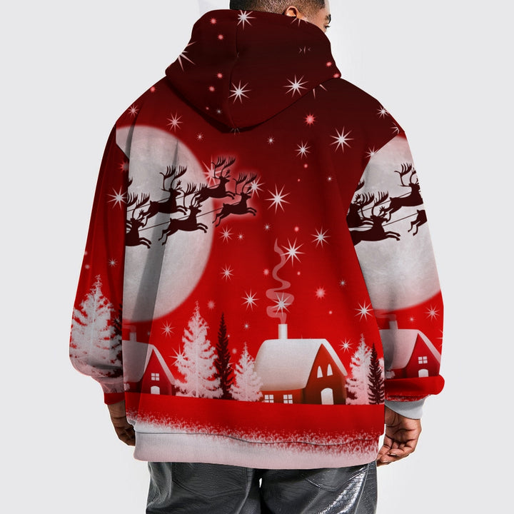 Santa Claus Elk Print Long Sleeve Hoodie