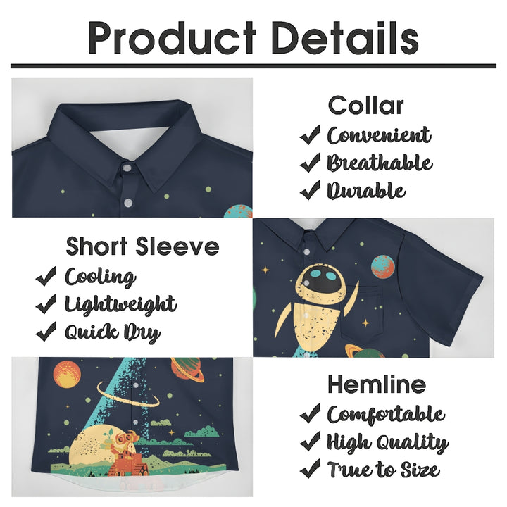 Retro Poster Cartoon Sci-Fi Robot Casual Large Size Short-Sleeved Shirt 2410002157