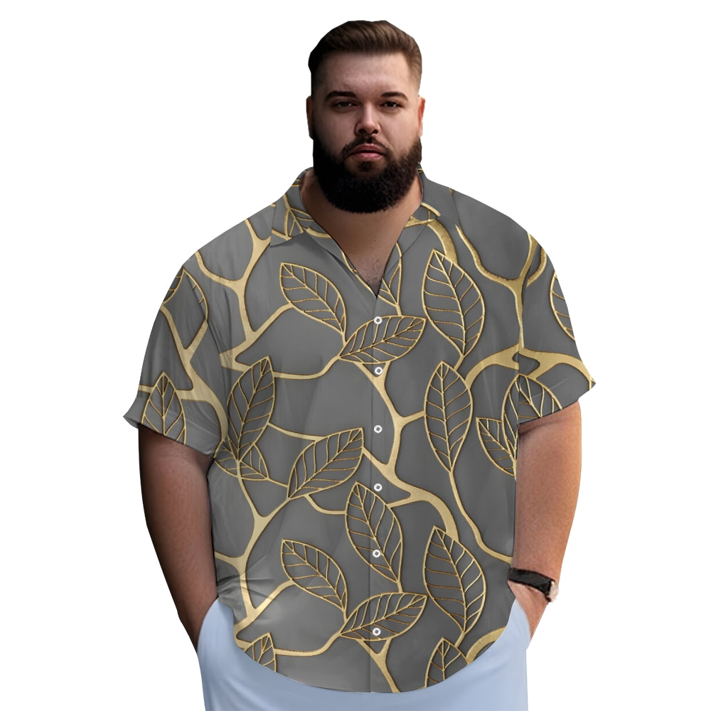 Men's Plant Leaves Gold Edge Casual Short Sleeve Shirt 2402000067