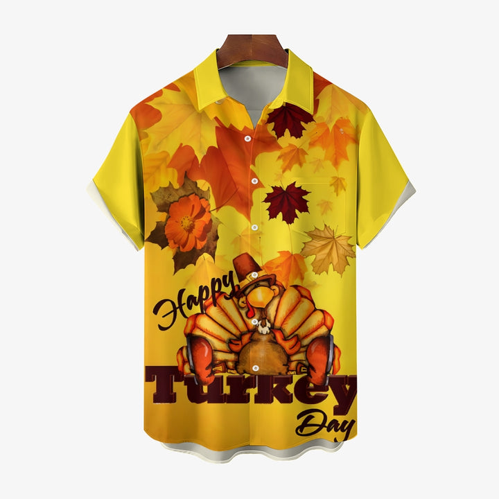 Thanksgiving Turkey Casual Oversized Short Sleeve Shirt 2410002820