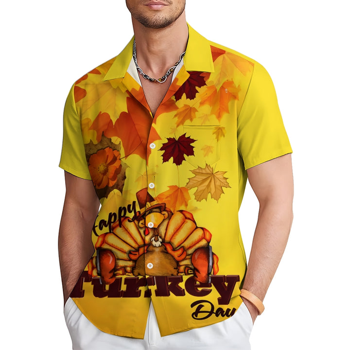 Thanksgiving Turkey Casual Oversized Short Sleeve Shirt 2410002820