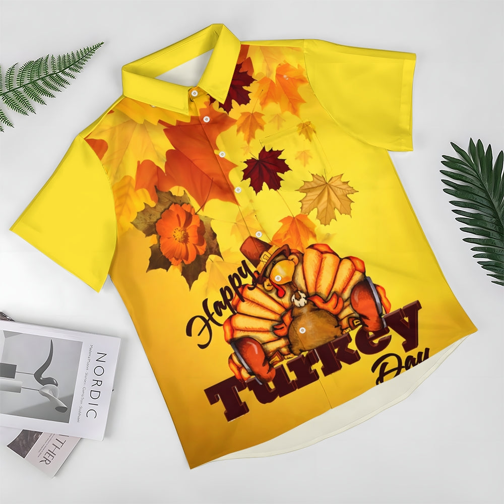 Thanksgiving Turkey Casual Oversized Short Sleeve Shirt 2410002820