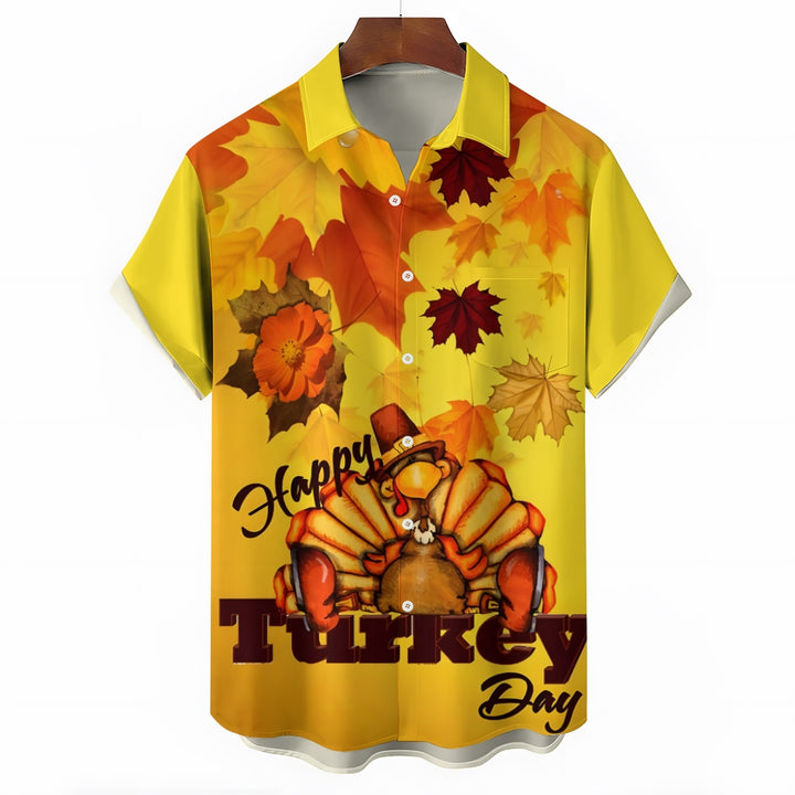 Thanksgiving Turkey Casual Oversized Short Sleeve Shirt 2410002820