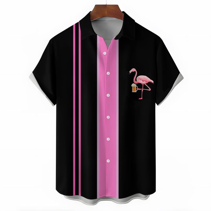 Flamingo Stripe Print Casual Short Sleeve Shirt 2410002844