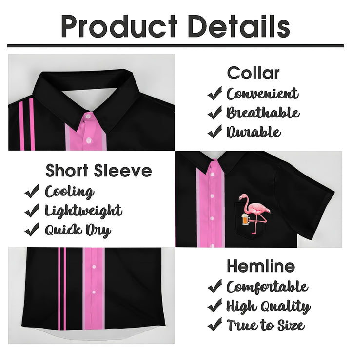 Flamingo Stripe Print Casual Short Sleeve Shirt 2410002844