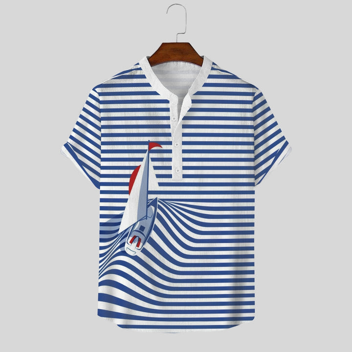 Waves Boat Art Linen Blend Cozy Shirt 2410002980