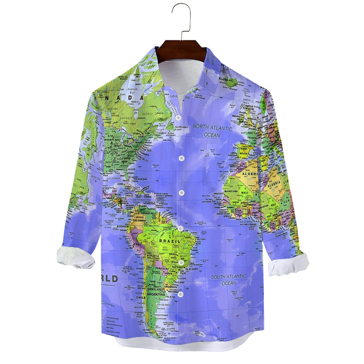 Vintage Map Multicolor Long-Sleeved Shirt 2407002067