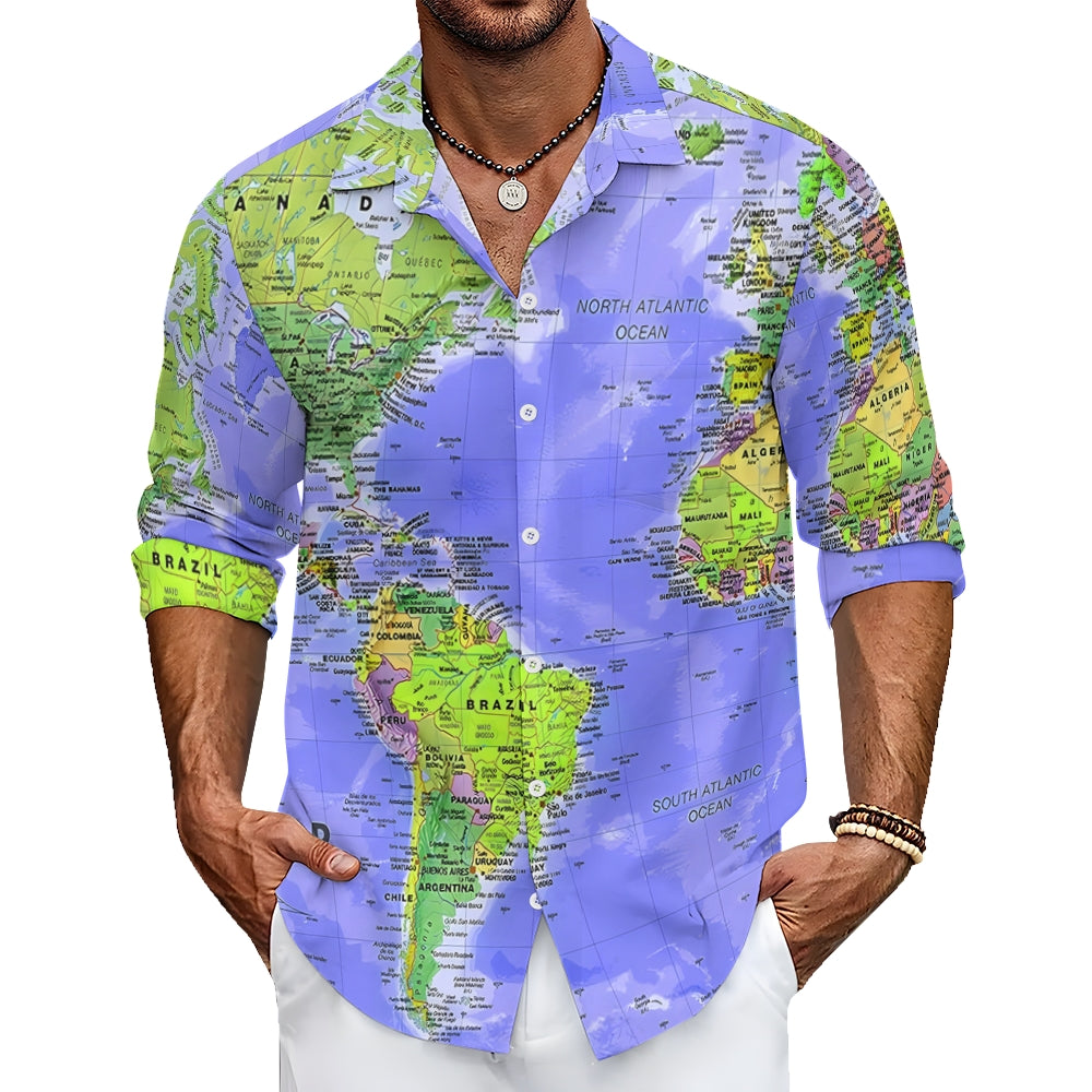 Vintage Map Multicolor Long-Sleeved Shirt 2407002067