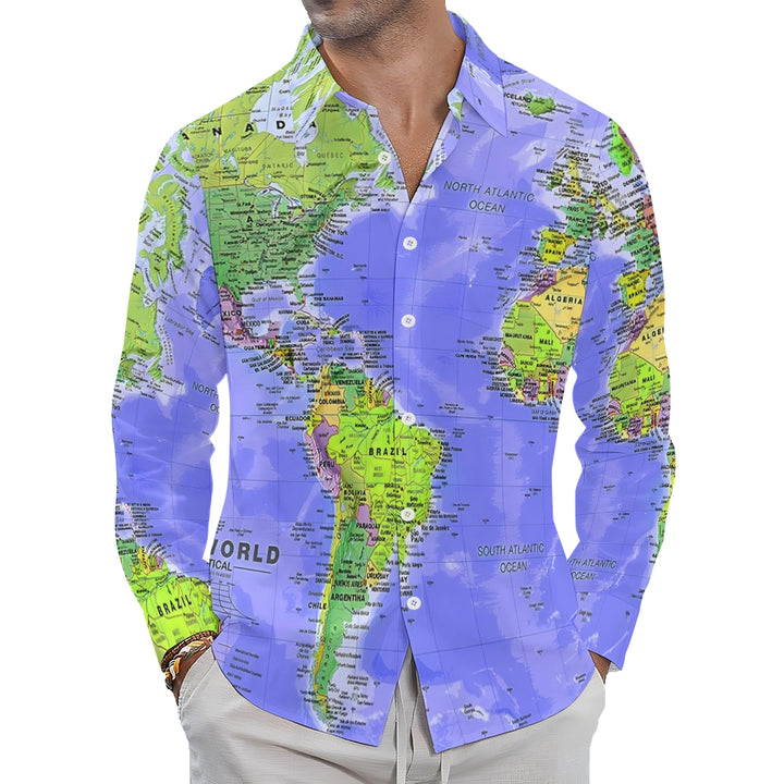 Vintage Map Multicolor Long-Sleeved Shirt 2407002067