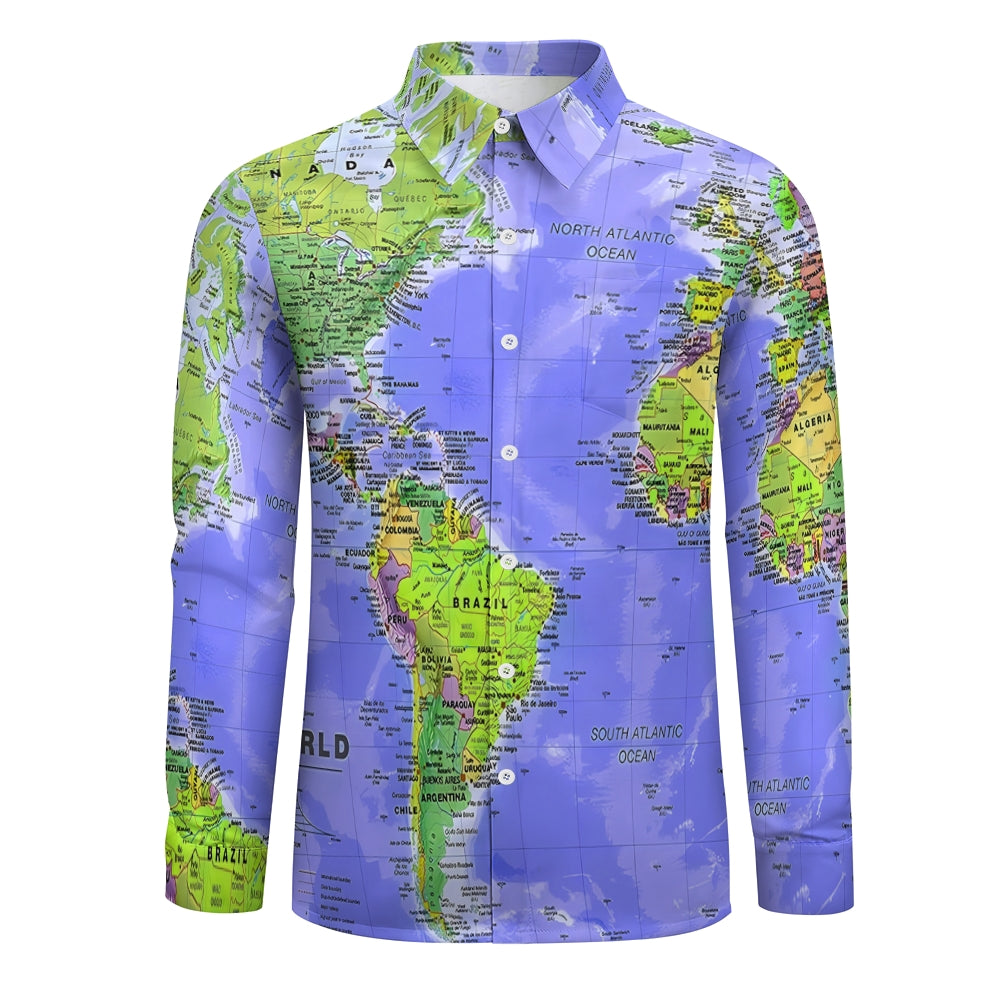 Vintage Map Multicolor Long-Sleeved Shirt 2407002067