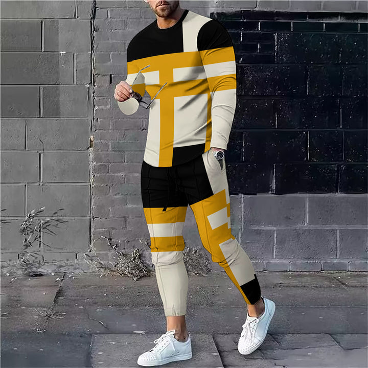 Men's 3D Printed Stripes T-shirt& Pants 2-Piece Set 2410003656