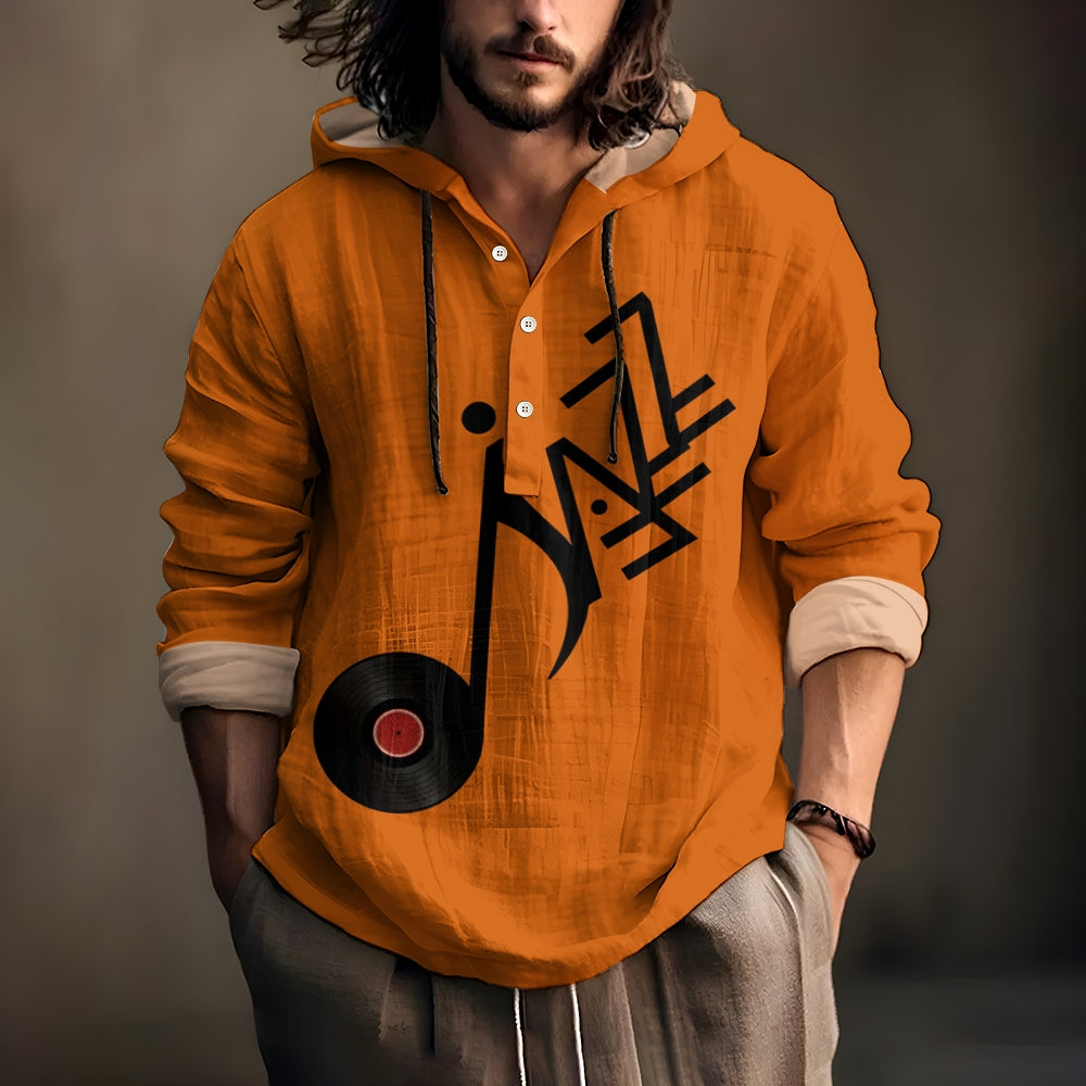 Men's Jazz Records Art Print Hooded Shirt 2410003696