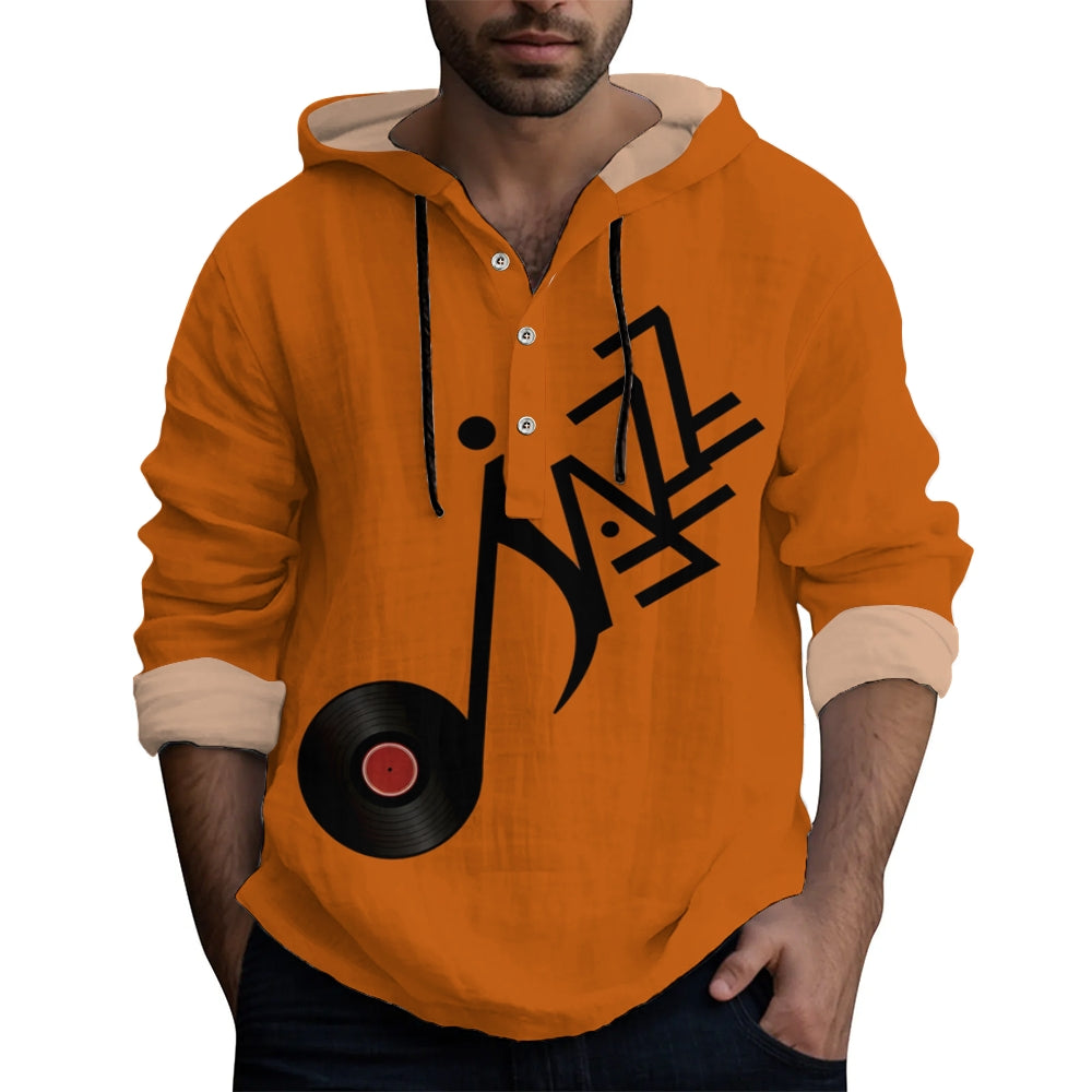 Men's Jazz Records Art Print Hooded Shirt 2410003696