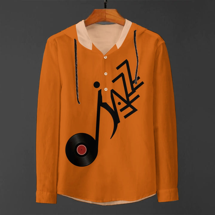 Men's Jazz Records Art Print Hooded Shirt 2410003696