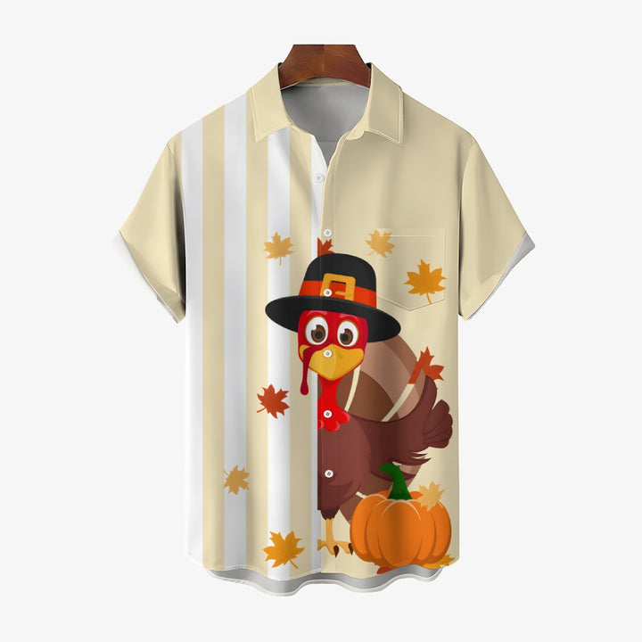 Thanksgiving Turkey Stripe Casual Short Sleeve Shirt 2410004167