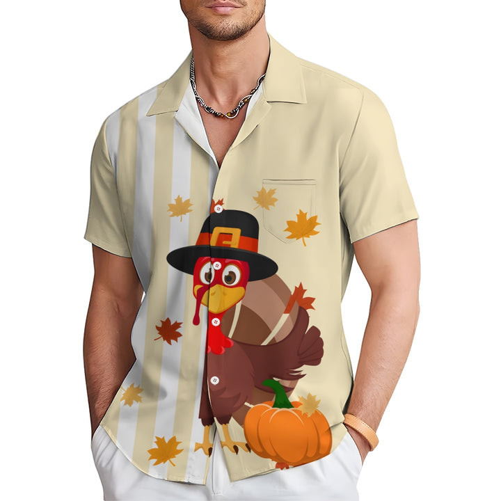 Thanksgiving Turkey Stripe Casual Short Sleeve Shirt 2410004167